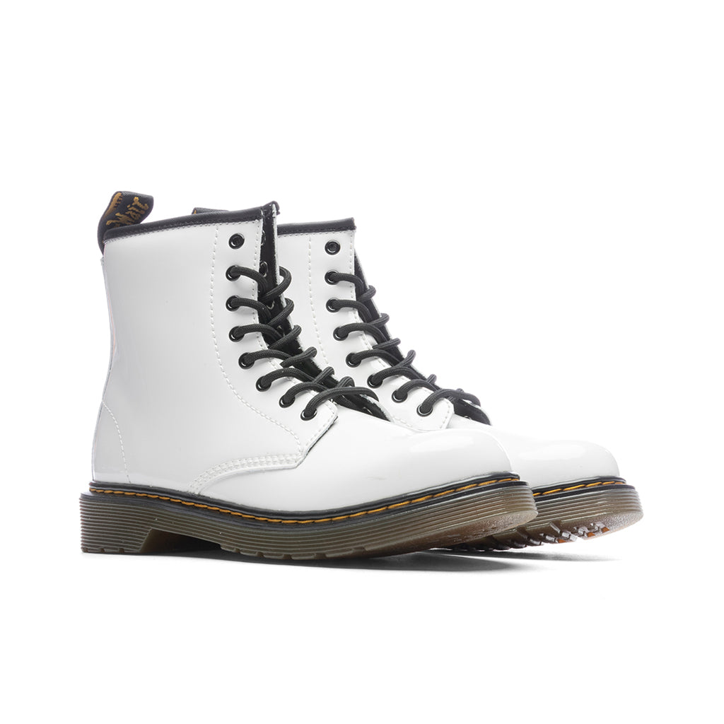Junior 1460 Patent Leather Boots - White Patent Lamper