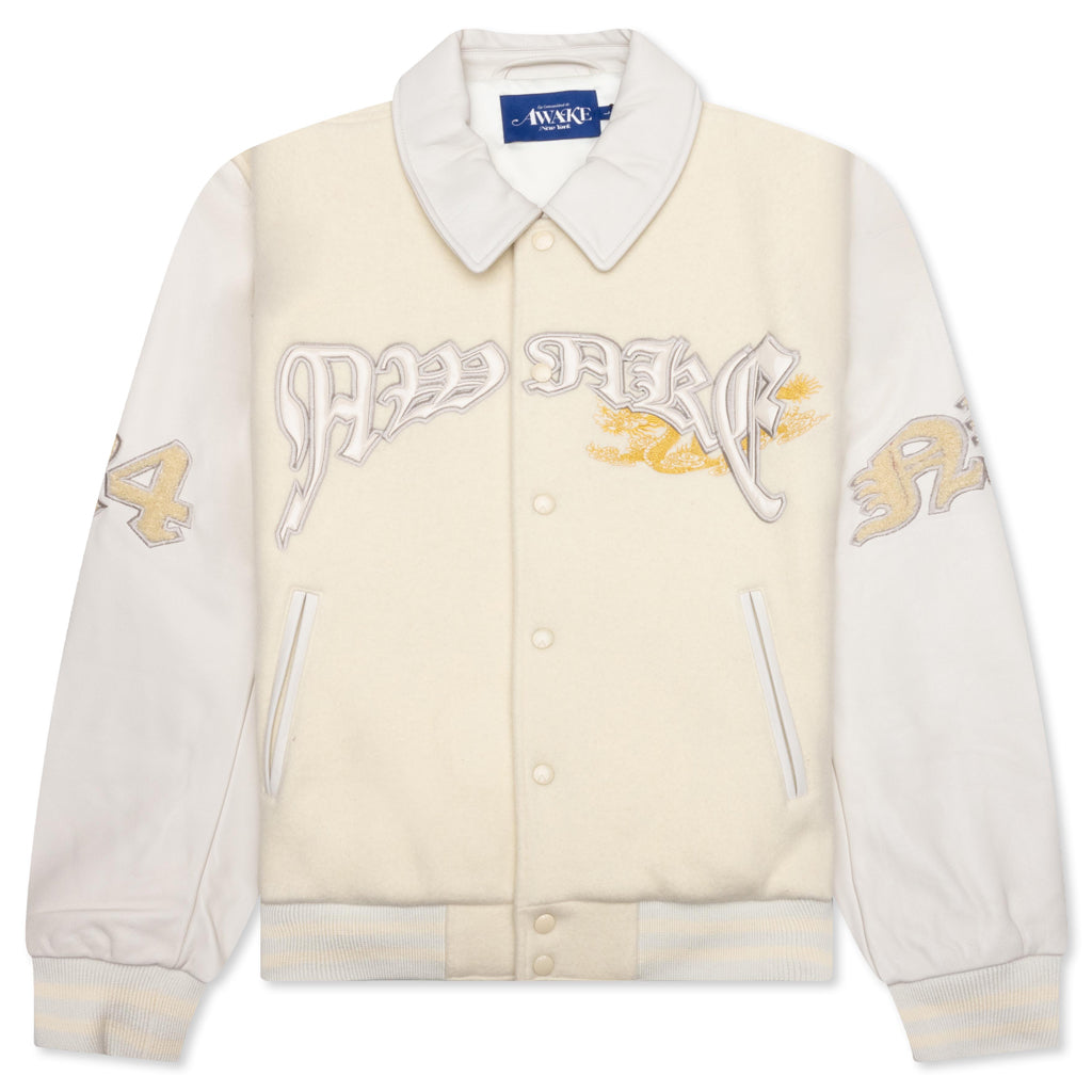 Dragon Embroidered Varsity Jacket - Off White