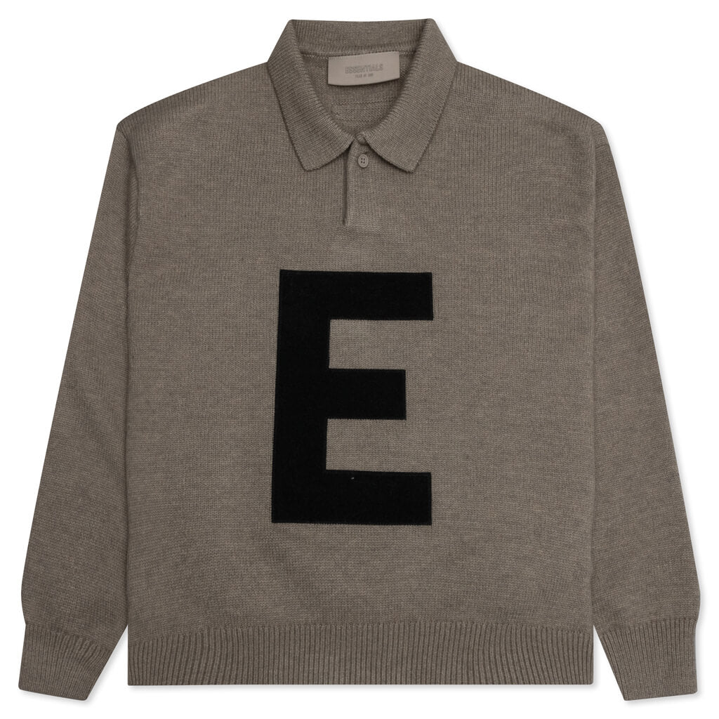 Essentials Kid's Big E Knit Polo - Dark Oatmeal, , large image number null