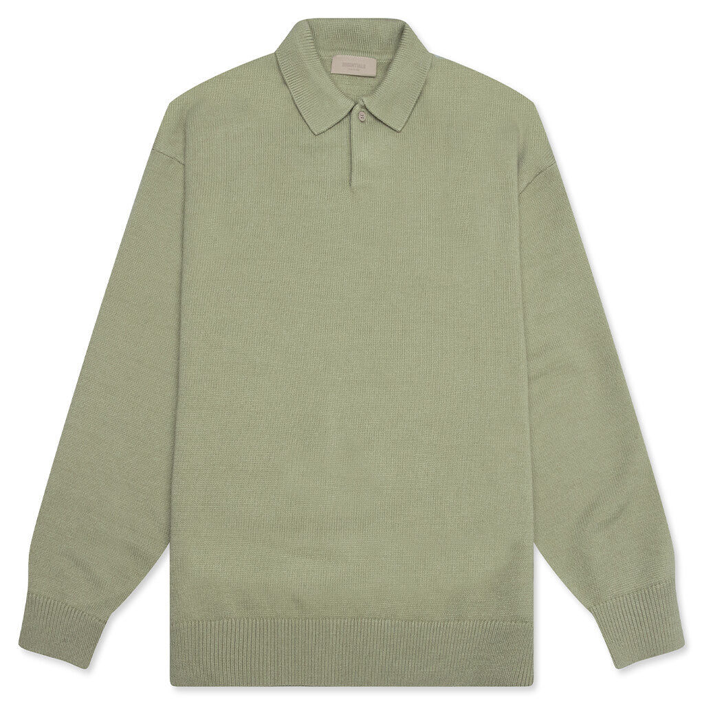 Essentials Knit L/S Polo - Seafoam