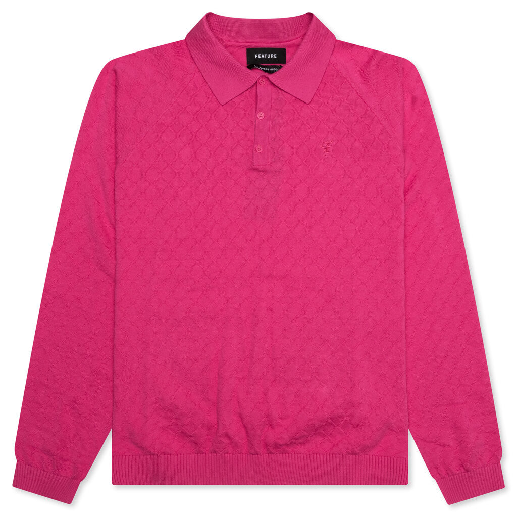 Hogan Pointelle Raglan Sleeve Sweater Polo - Coral