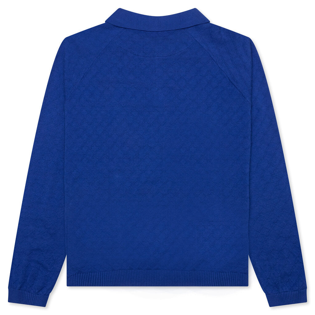 Hogan Pointelle Raglan Sleeve Sweater Polo - Indeevar Blue