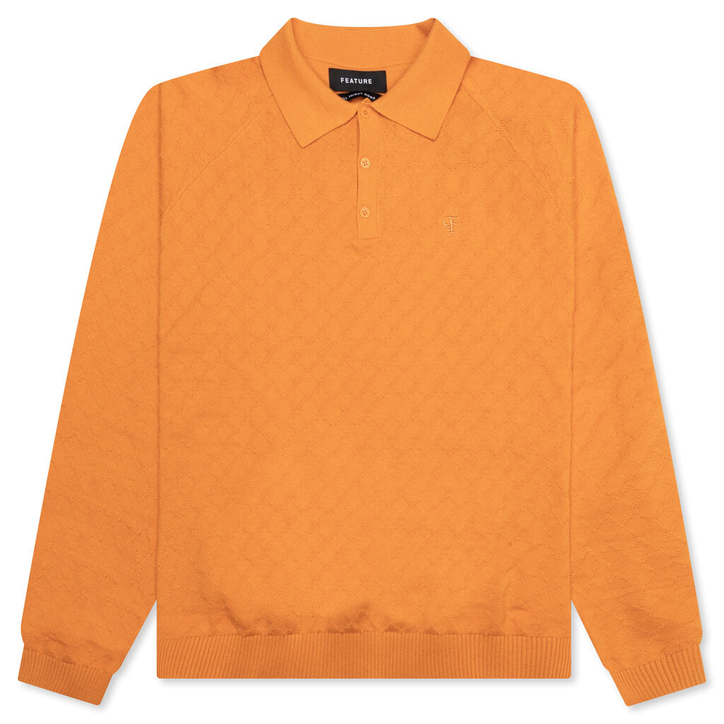 Hogan Pointelle Raglan Sleeve Sweater Polo - Jasper Orange