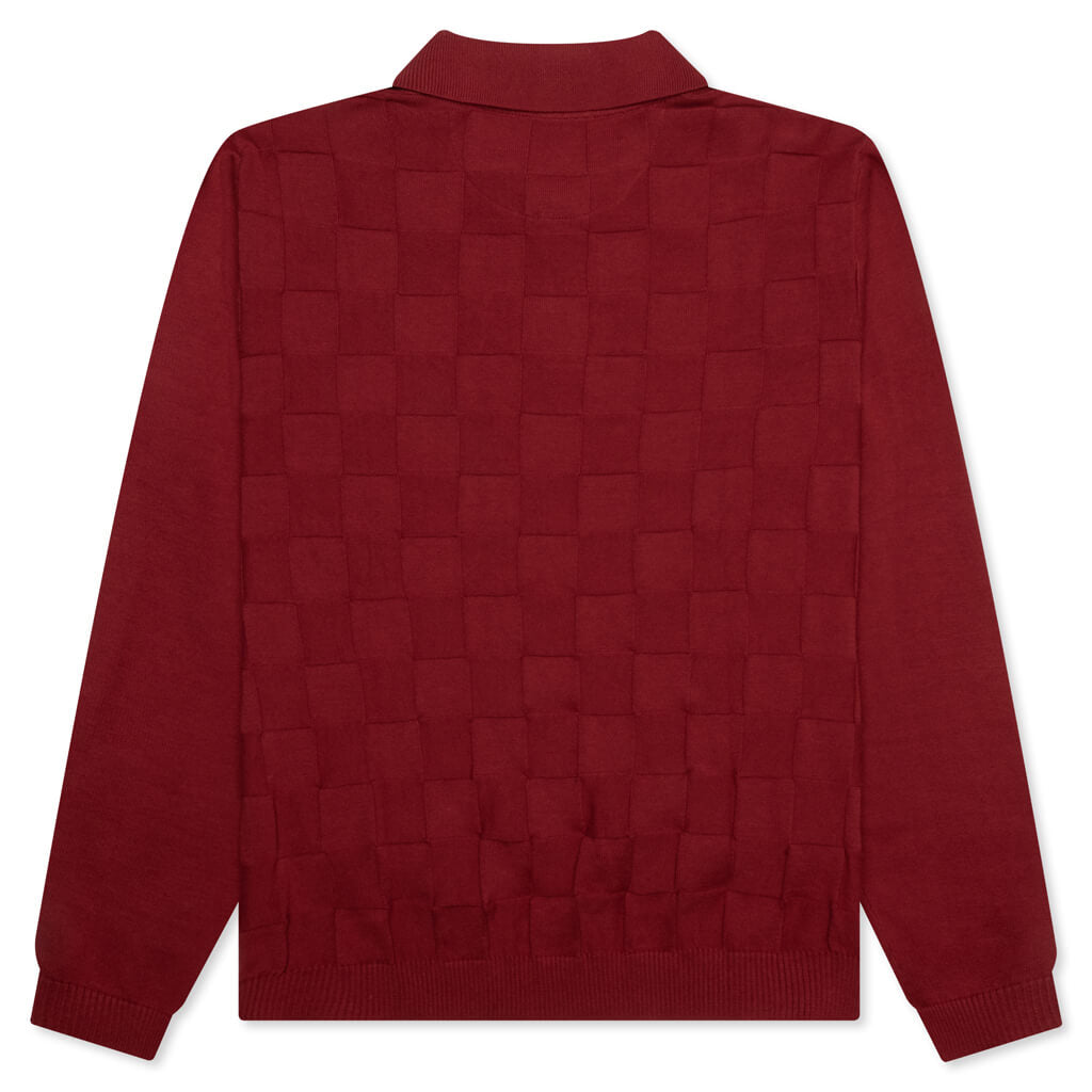 Palmer Checked L/S Sweater Polo - Sunday Red