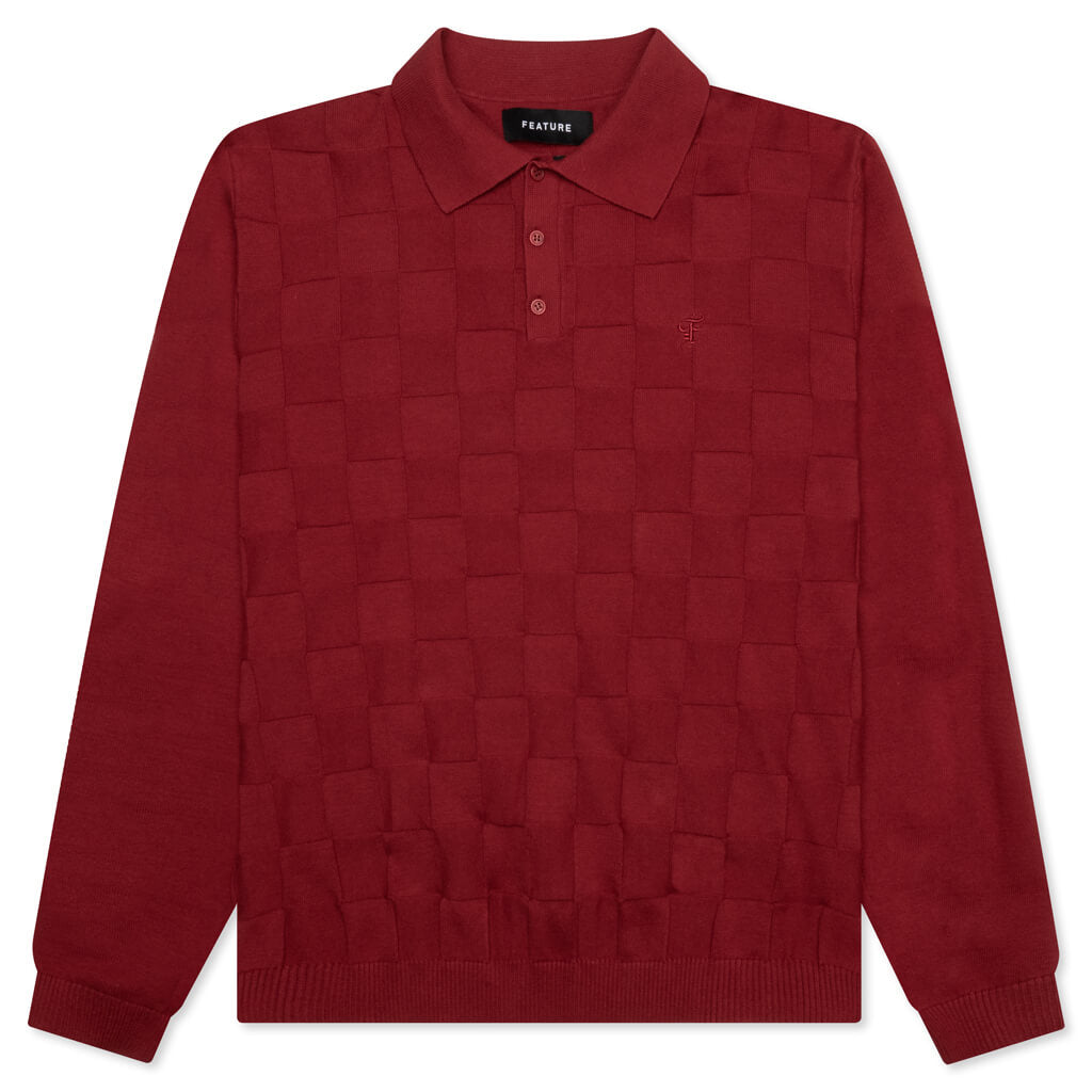 Palmer Checked L/S Sweater Polo - Sunday Red