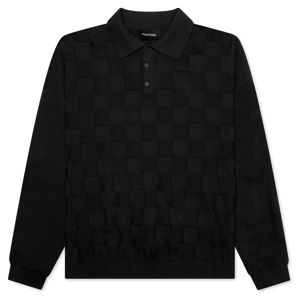 Palmer Checked L/S Sweater Polo - Tips Black, , large image number null