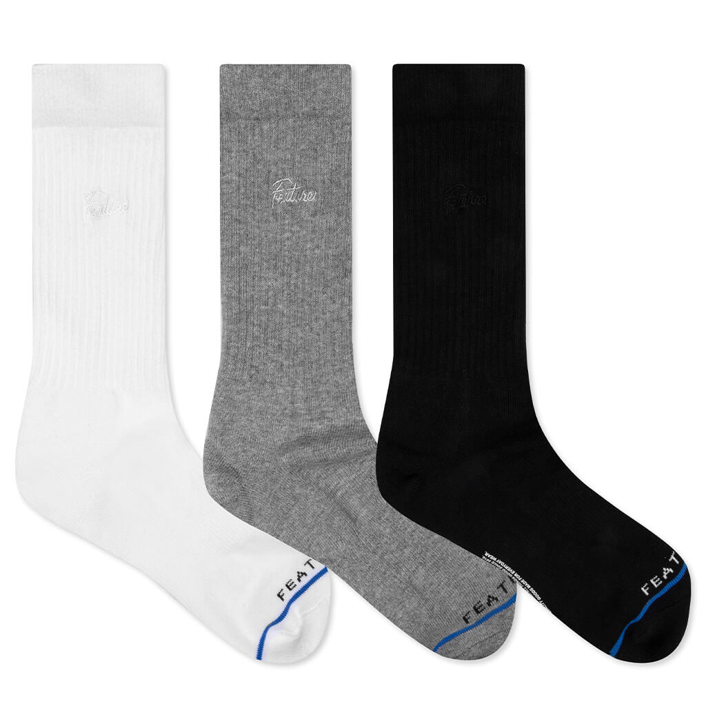 Tonal Script Crew Sock - Heather Grey/Black/White (3-Pack)