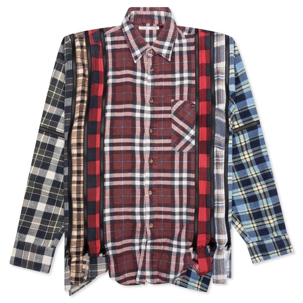 Flannel Shirt 7 Cuts Zipped Wide Shirt - Assorted, , large image number null