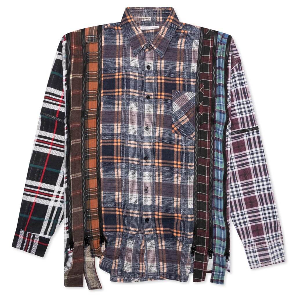 Flannel Shirt 7 Cuts Zipped Wide Shirt - Assorted