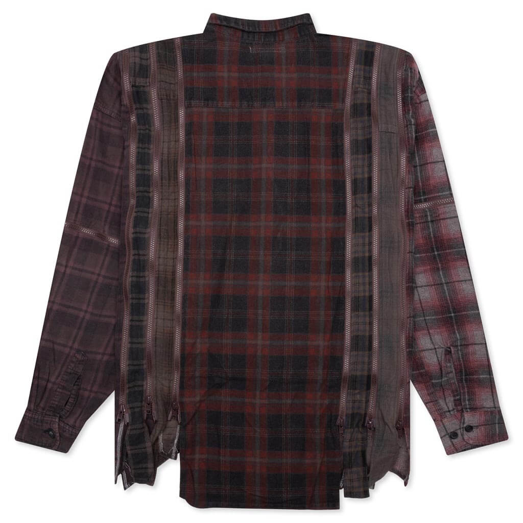 Flannel Shirt 7 Cuts Zipped Wide Shirt Over Dye - Brown