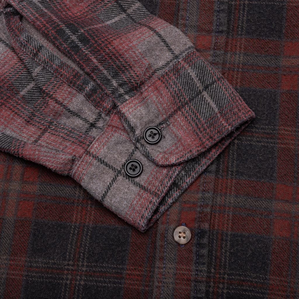 Flannel Shirt 7 Cuts Zipped Wide Shirt Over Dye - Brown, , large image number null