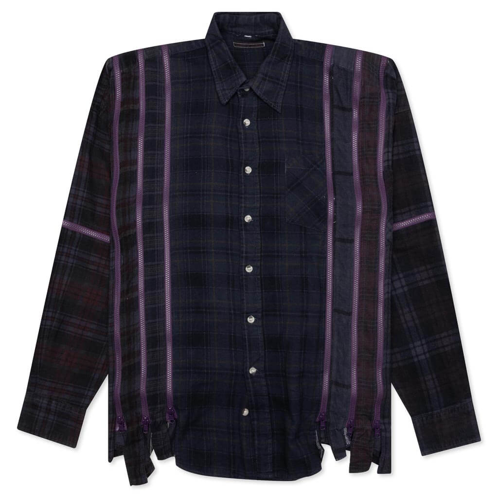 Flannel Shirt 7 Cuts Zipped Wide Shirt Over Dye - Purple