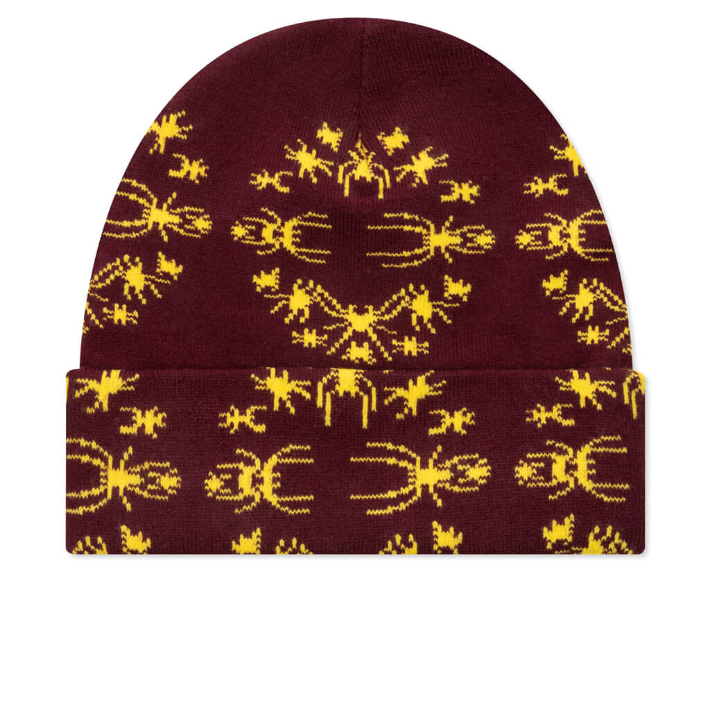 Spider Stamp Cuff Beanie - Maroon