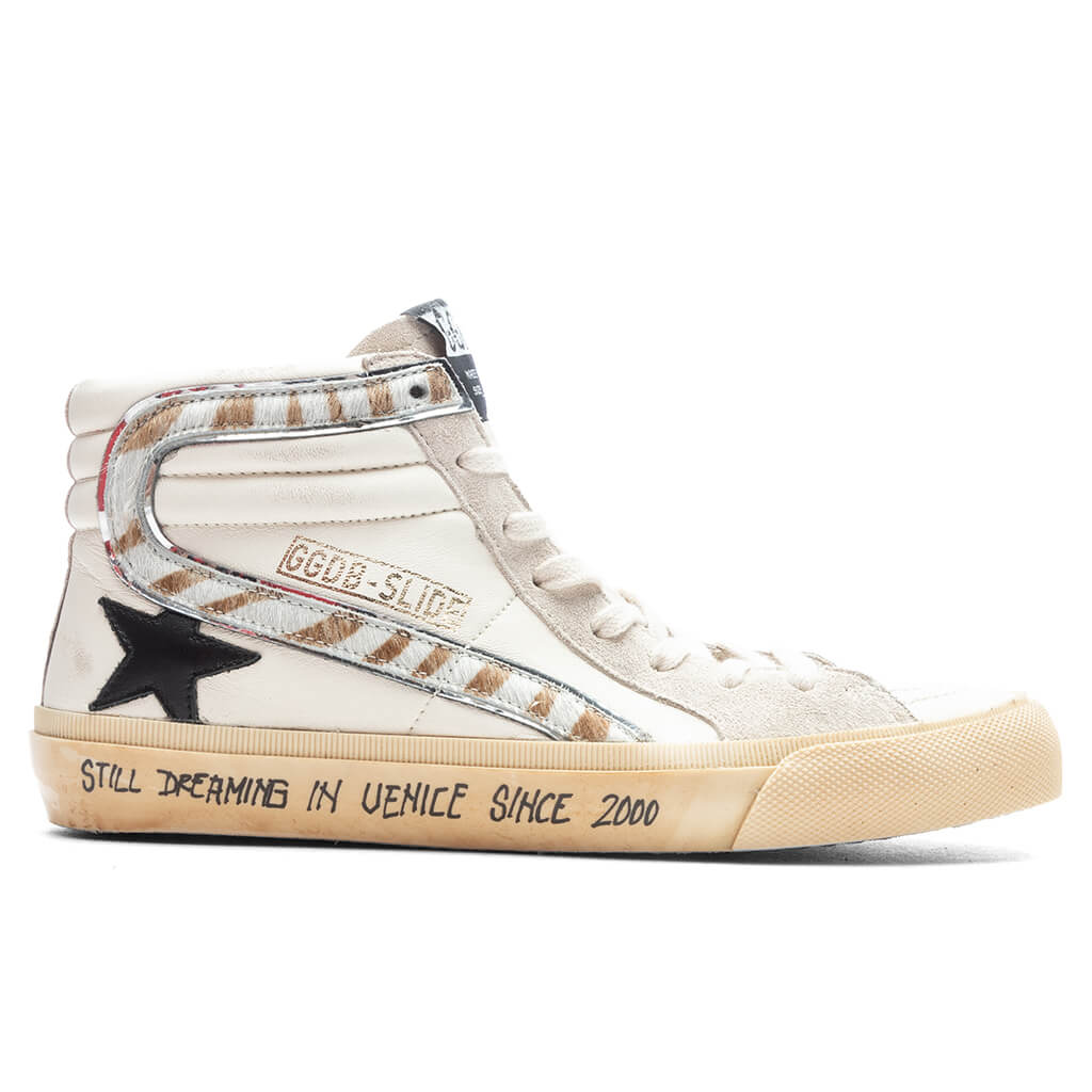 Women's Slide Leather Star - Beige/Black/Silver