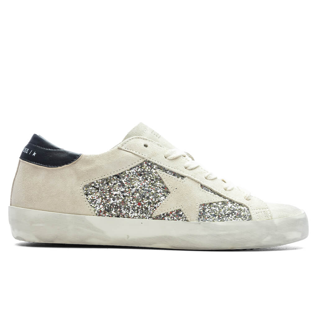 Women's Glitter Suede Super Star - Platinum/Beige/Black, , large image number null