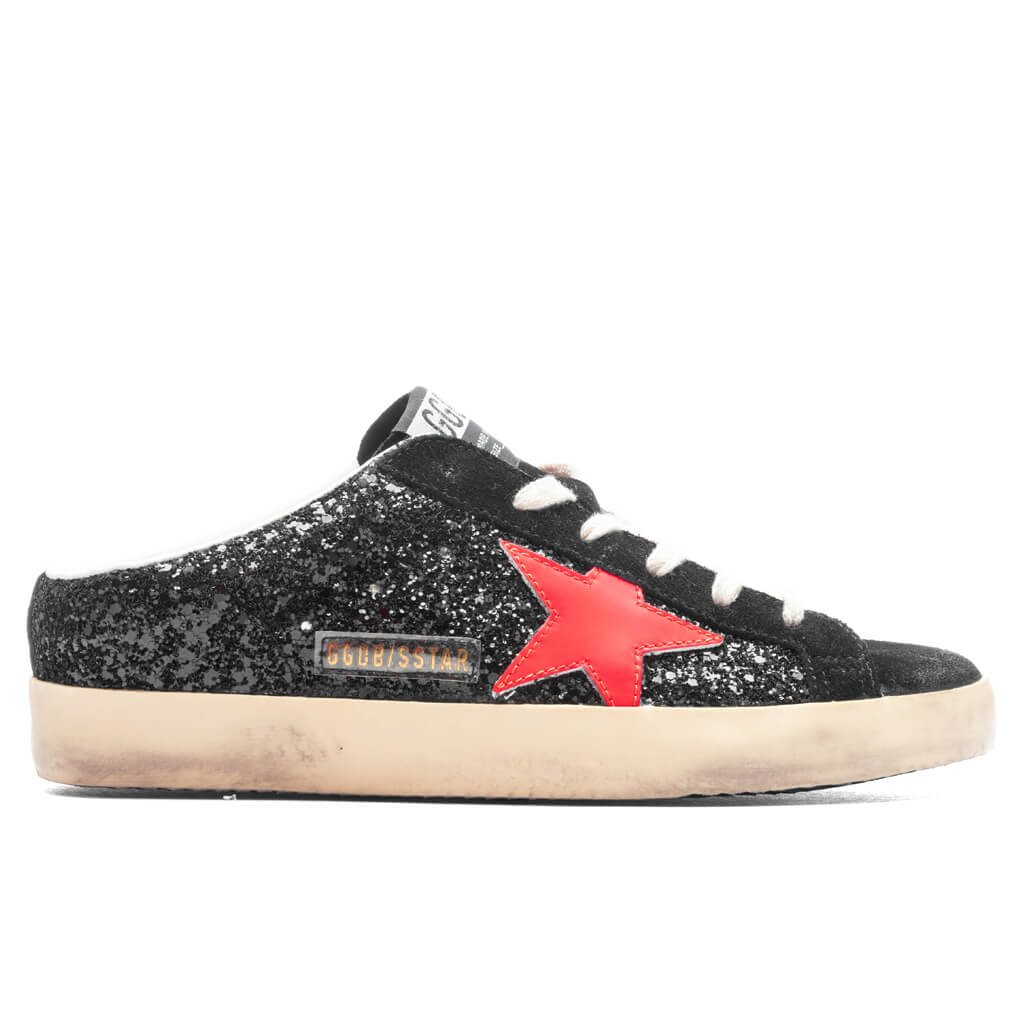 Women's Sneakers Leather Sabot Super Star - Black/Coral Red