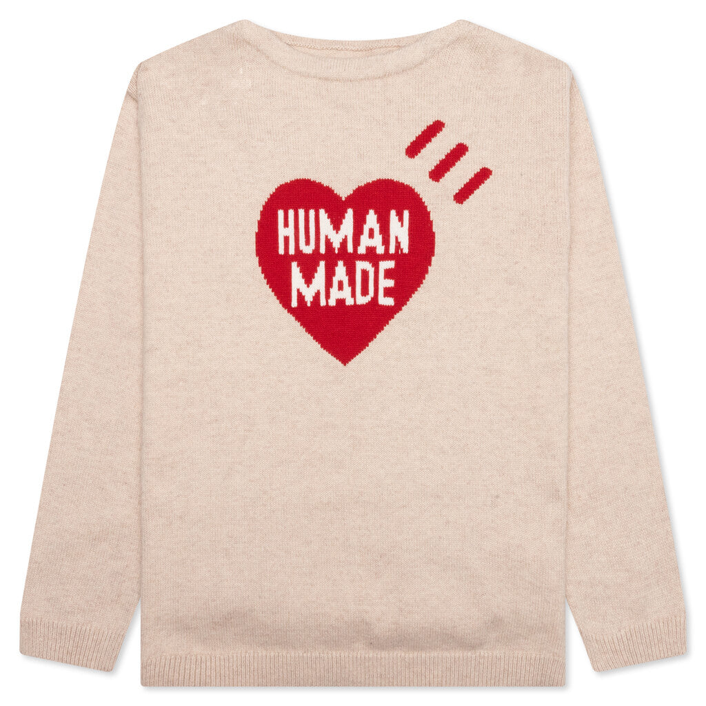 Heart Knit Sweater - Beige, , large image number null