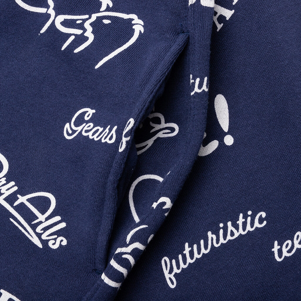 Printed Sweat Shorts - Navy, , large image number null