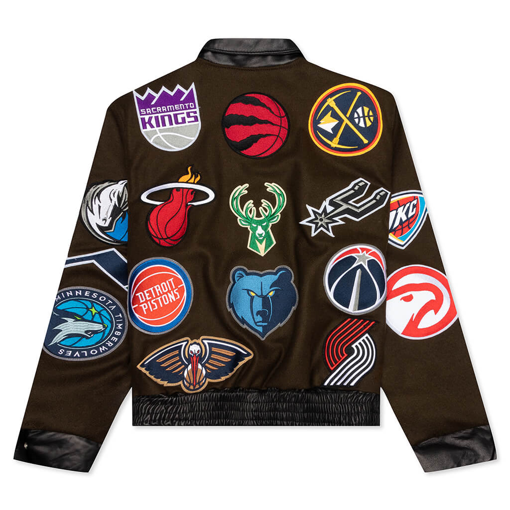 NBA Collage Wool & Leather Jacket - Olive, , large image number null