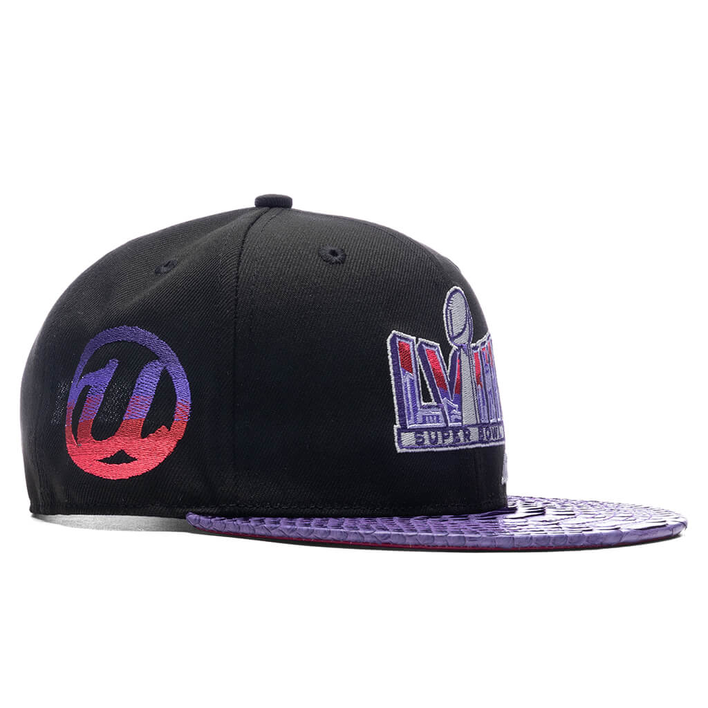 Just Don x Usher Super Bowl LVIII 9FIFTY Snapback Hat - Black/Purple Python, , large image number null