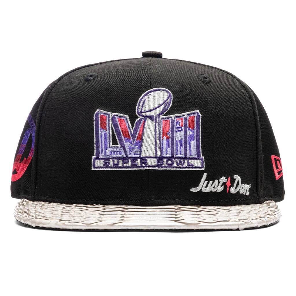 Just Don x Usher Super Bowl LVIII 9FIFTY Snapback Hat - Black/Silver Python