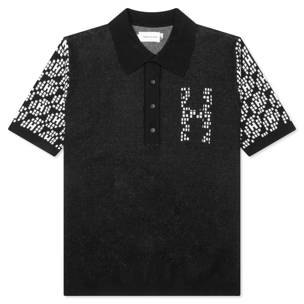 Knit H Pattern Polo - Black, , large image number null