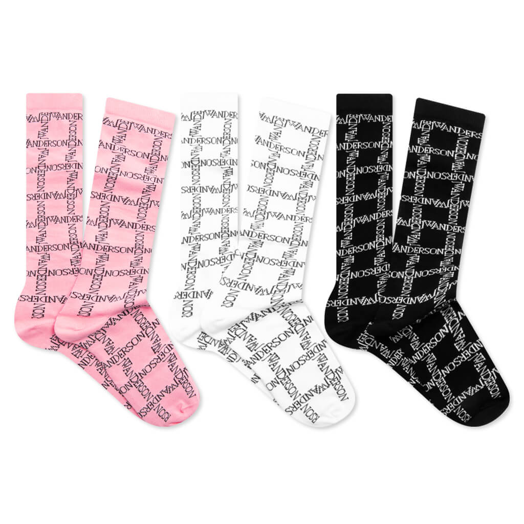 Logo Grid Sock Bundle - White/Black/Pink