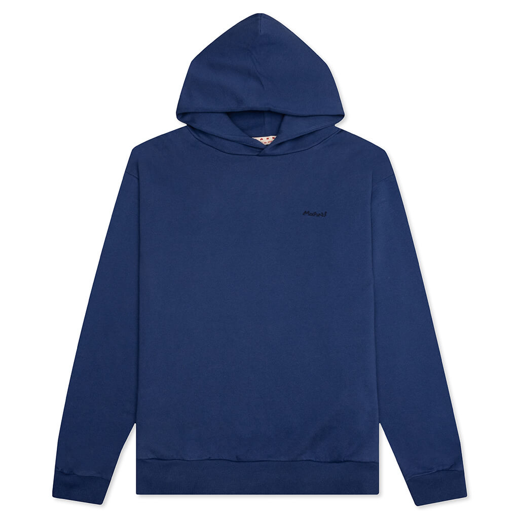 Hooded Brushed Logo Sweatshirt - Ocean