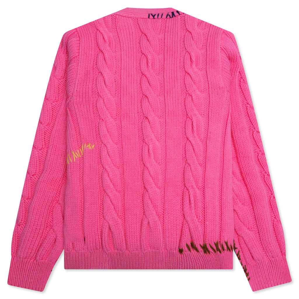 Stitch Detail Cable Knit Cardigan - Fuchsia Fluo