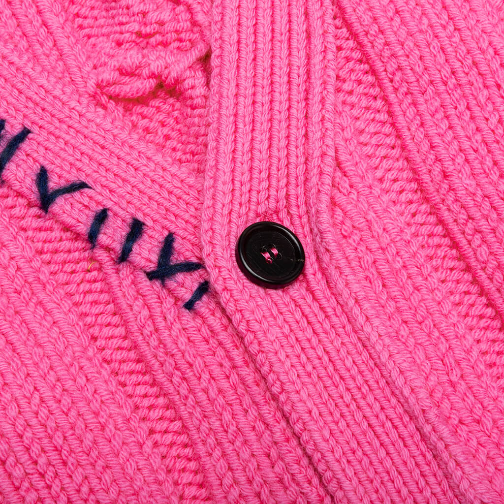 Stitch Detail Cable Knit Cardigan - Fuchsia Fluo, , large image number null