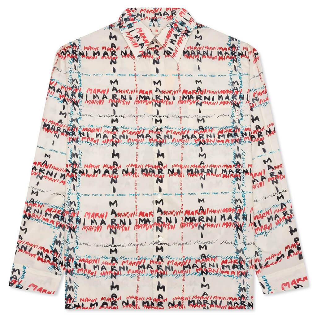 Crossroads Print Poplin Shirt - Antique White