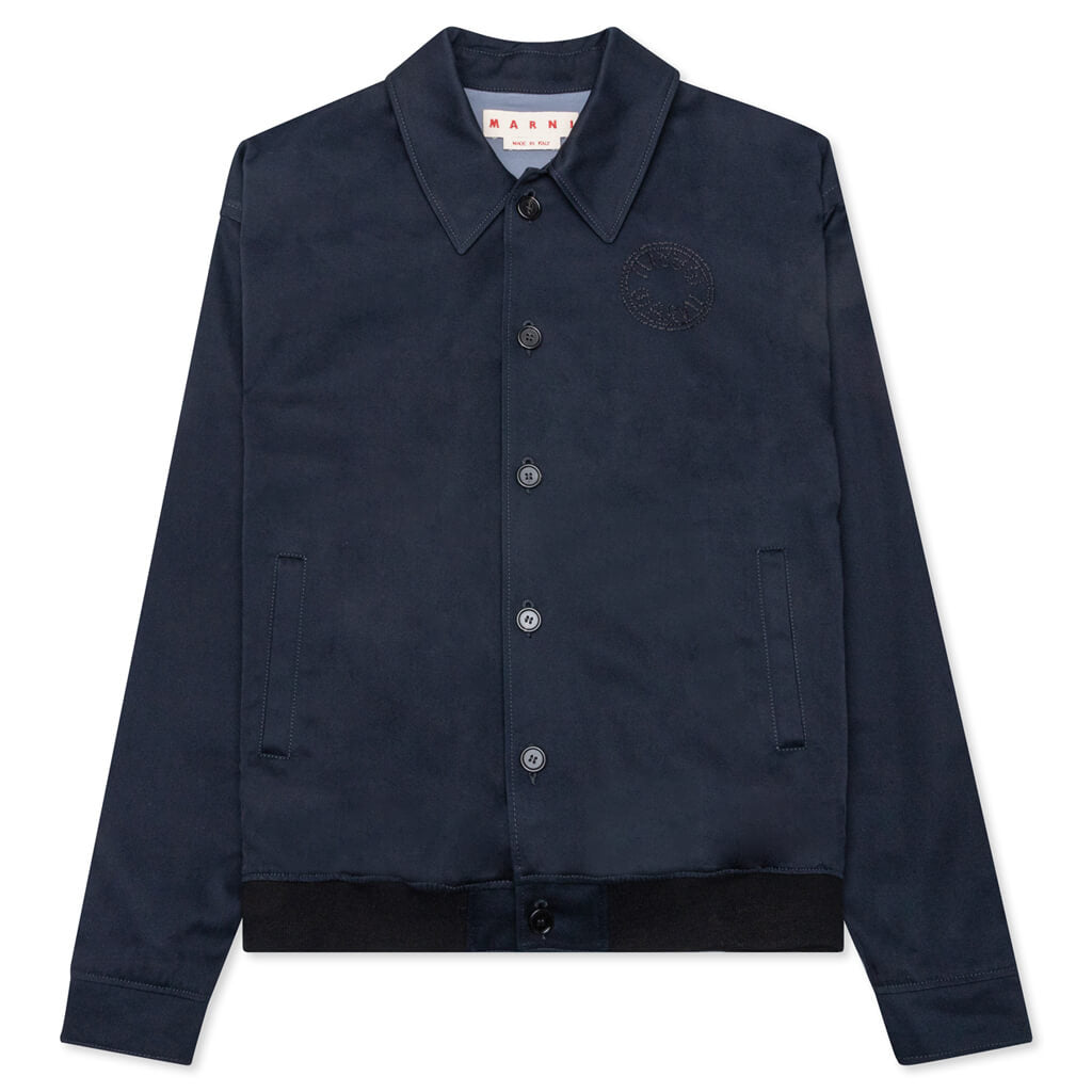 Cotton Gabardine Bomber Jacket - Blue/Black