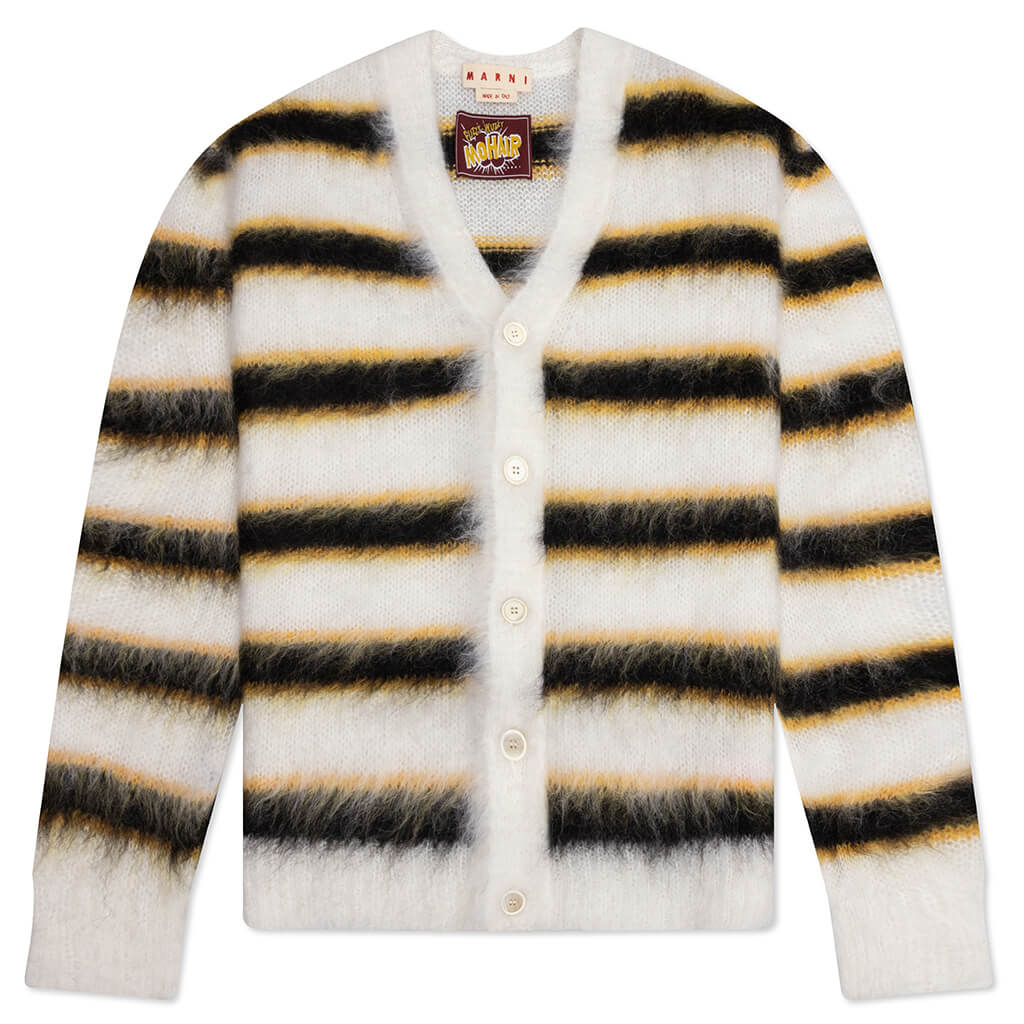 Mohair and Wool Blend Cardigan - Lily/White