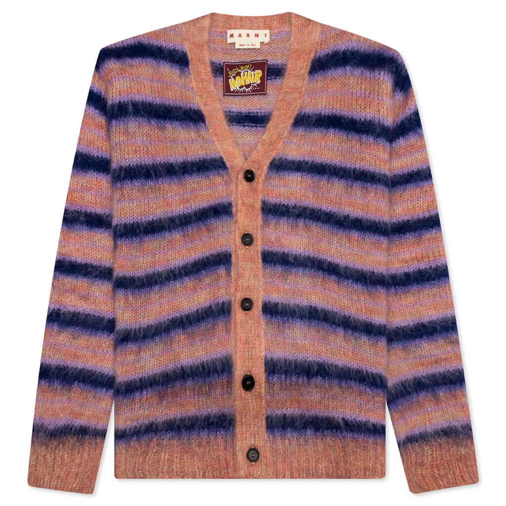 V-Neck Mohair Stripe Cardigan - Apricot, , large image number null