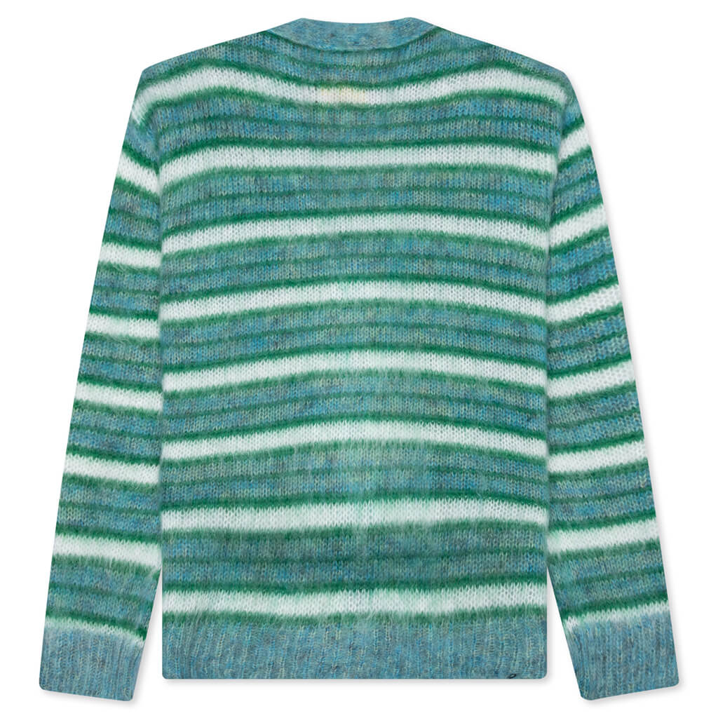 V-Neck Mohair Stripe Cardigan - Turquoise, , large image number null