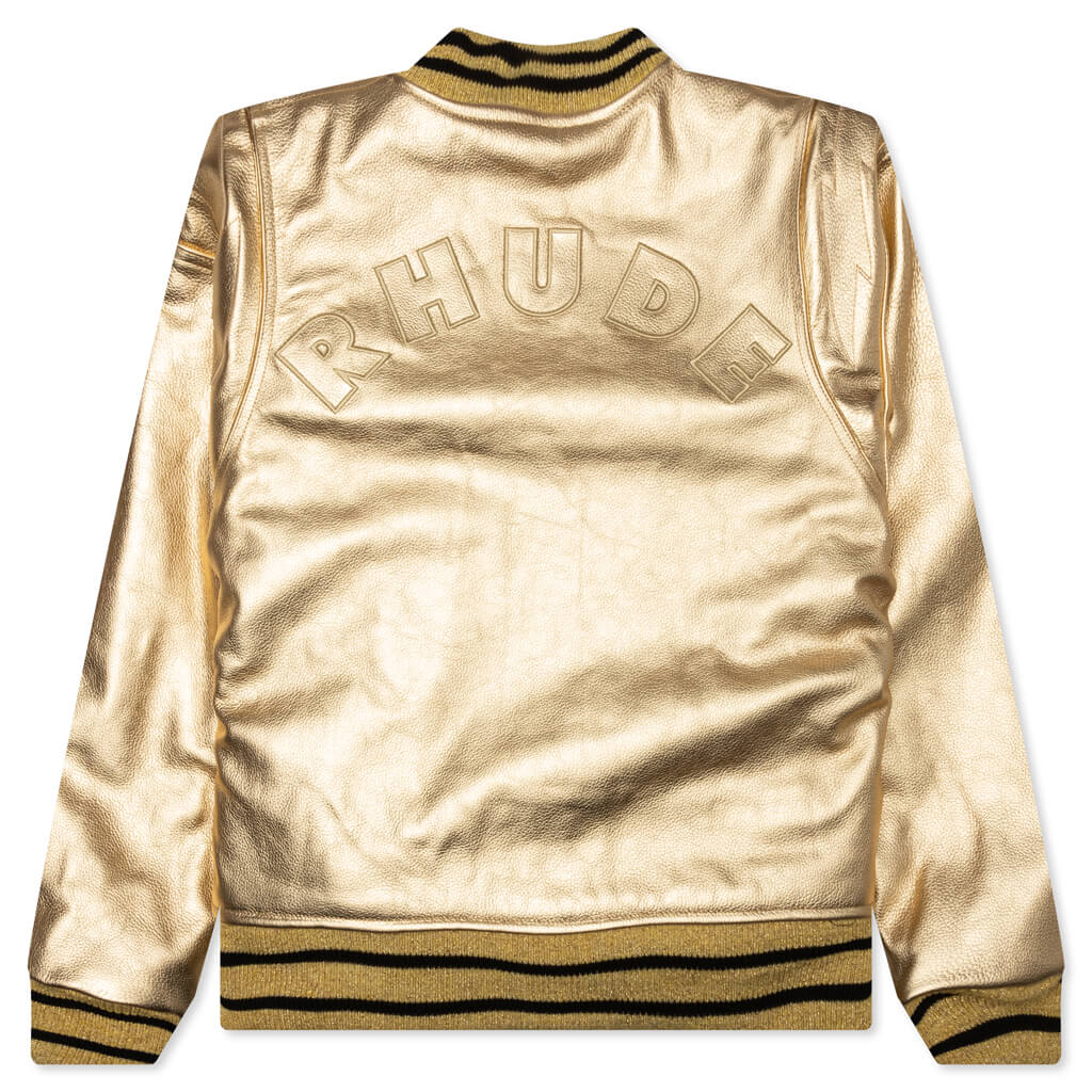 Metallic Leather Bomber - Gold, , large image number null