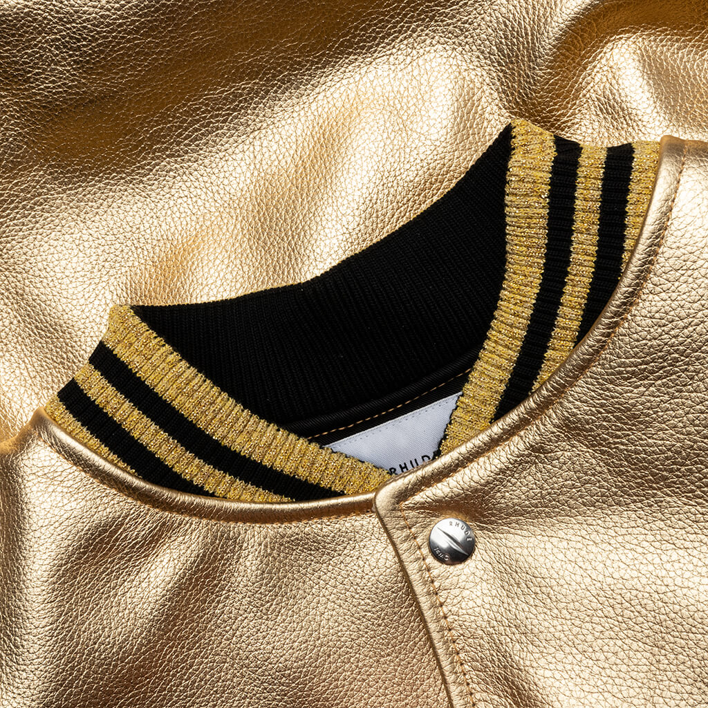 Metallic Leather Bomber - Gold, , large image number null