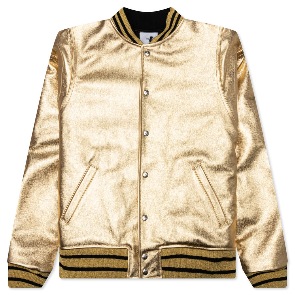 Metallic Leather Bomber - Gold, , large image number null