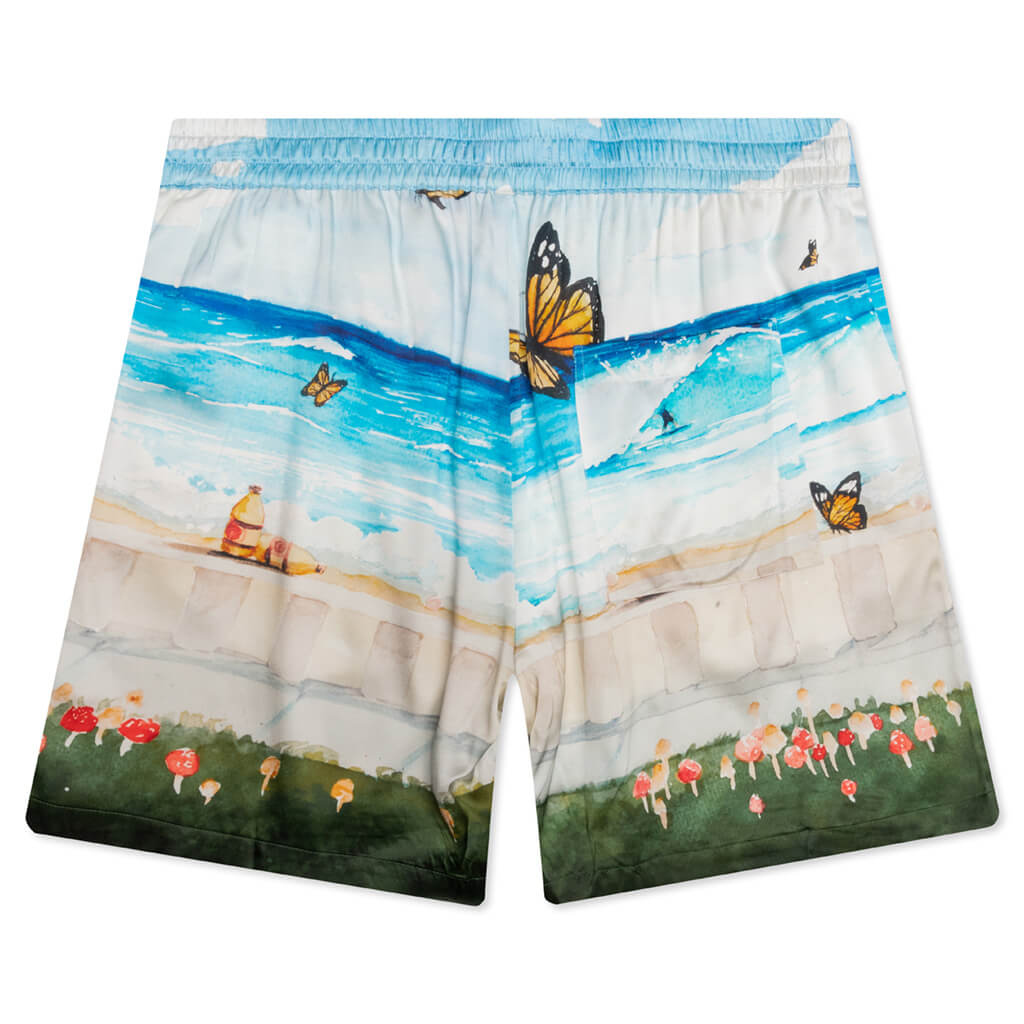 Butterfly Beach Silk Shorts - Blue Multi