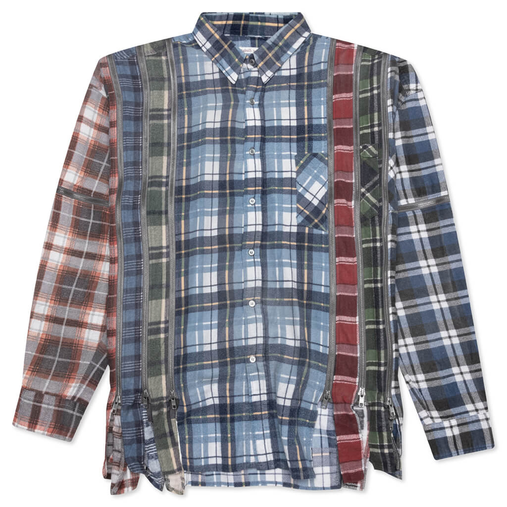 Flannel Shirt 7 Cuts Zipped Wide Reflection Shirt - Assorted
