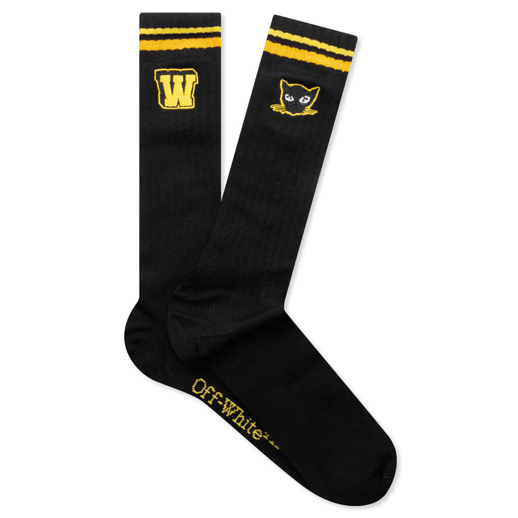 Cat Medium Socks - Black/Yellow