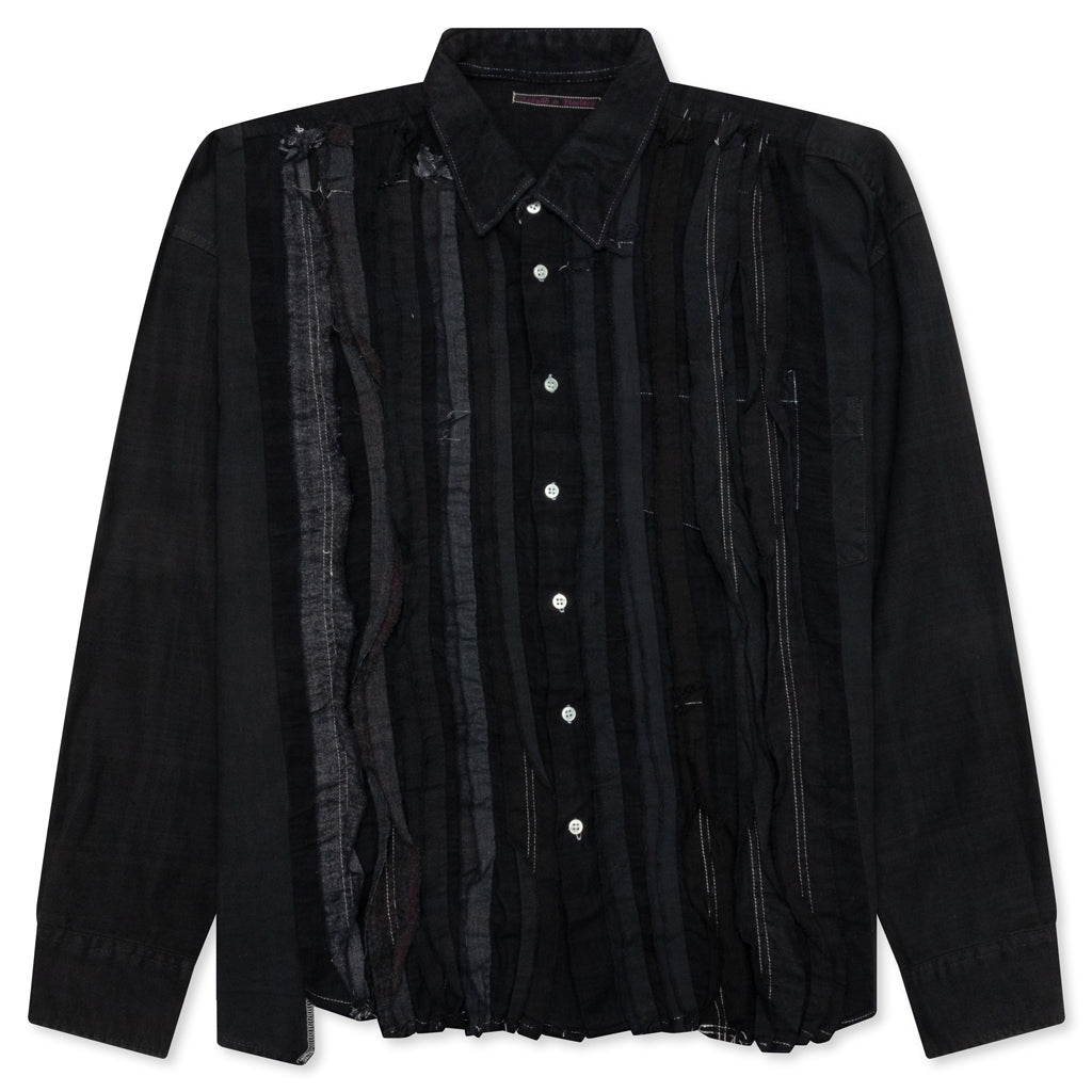 Over Dyed Ribbon Wide Shirt - Black, , large image number null