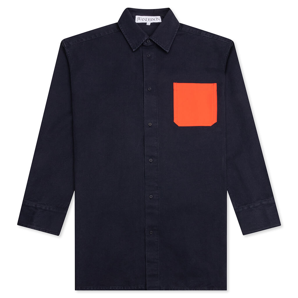 Chest Pocket Oversized Contrast Shirt - Navy