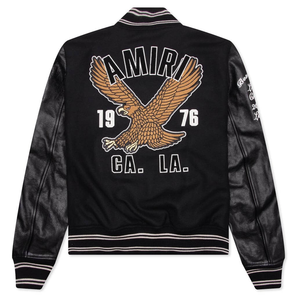 Oversized Eagle Varsity Jacket - Black