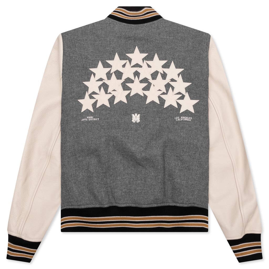 Oversized Stars Varsity Jacket - Grey