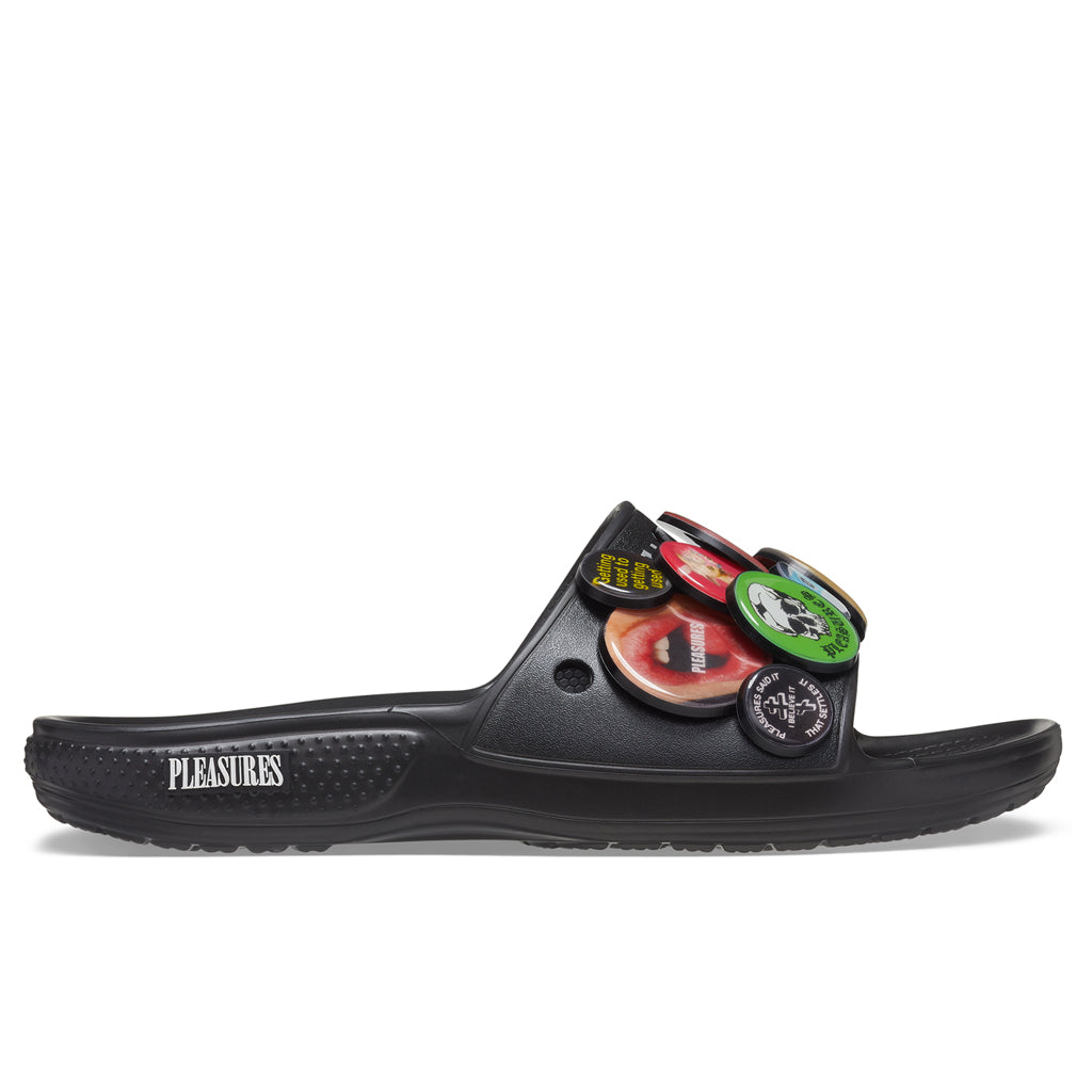 PLEASURES x Crocs Button Classic Slide - Black
