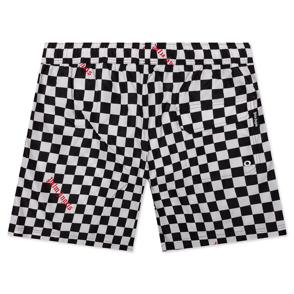 Damier Print Swimshort - Black/Red