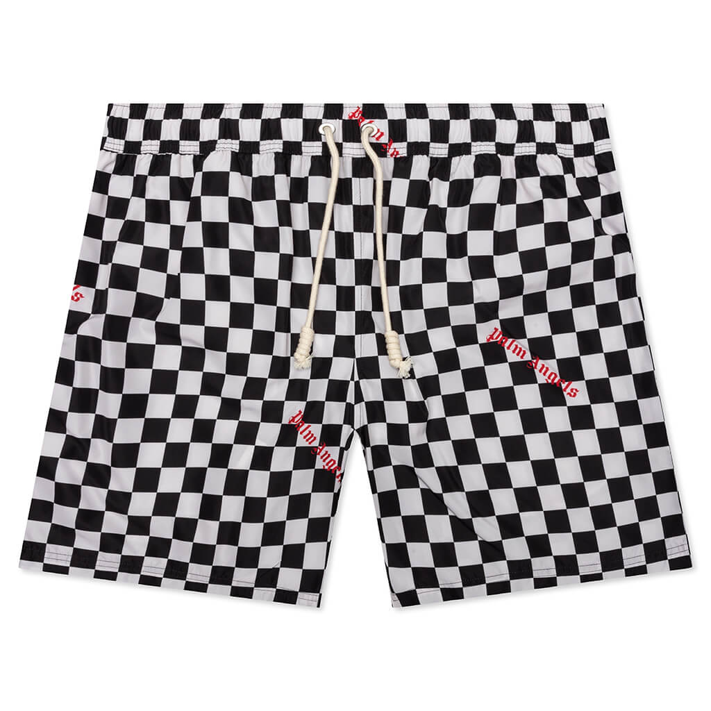 Damier Print Swimshort - Black/Red