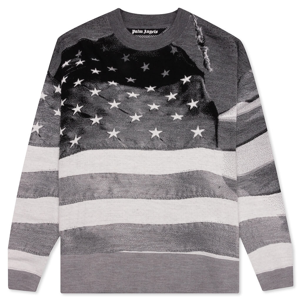 Jacquard Flag Sweater - Melange Grey