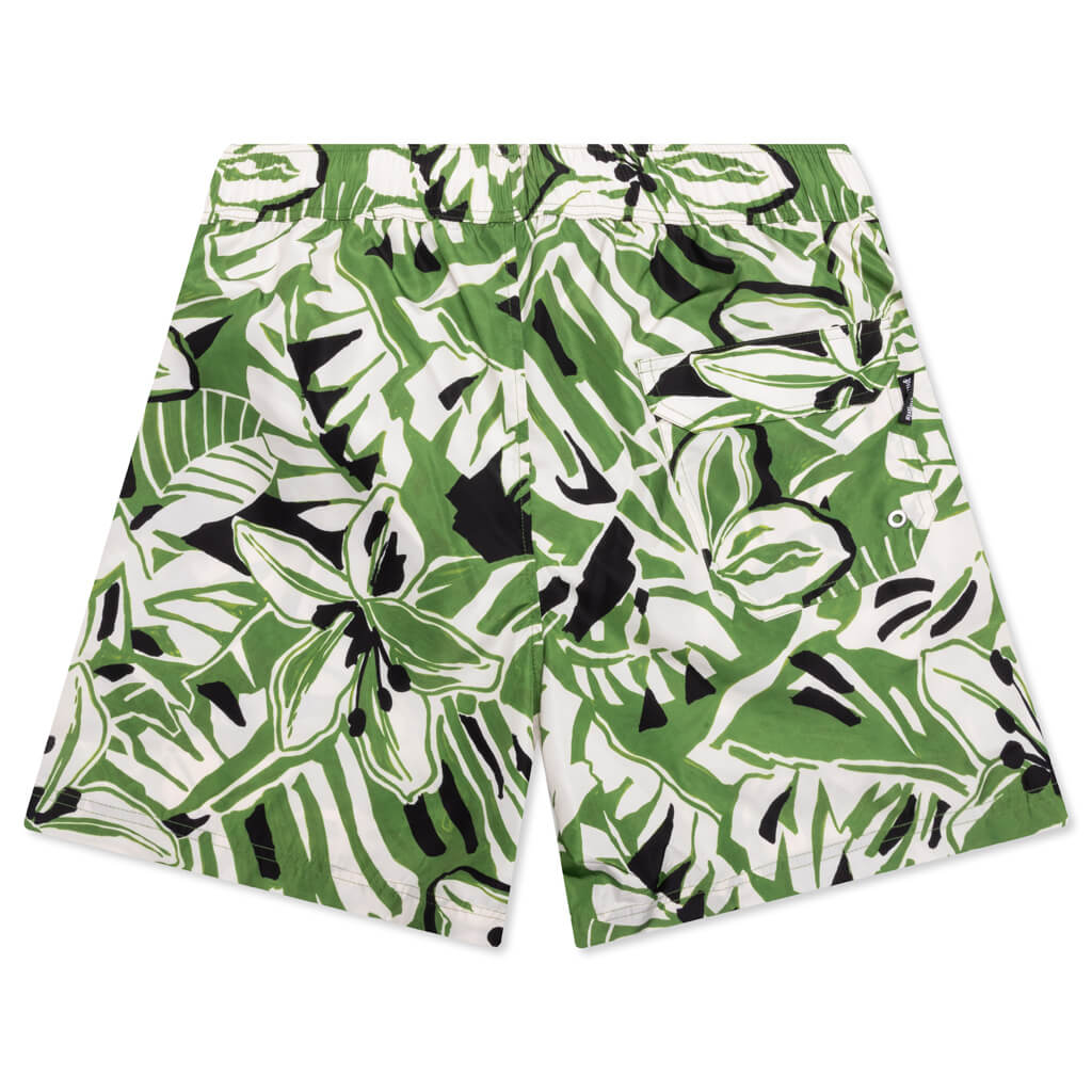 Macro Hibiscus Swim Shorts - Green/White